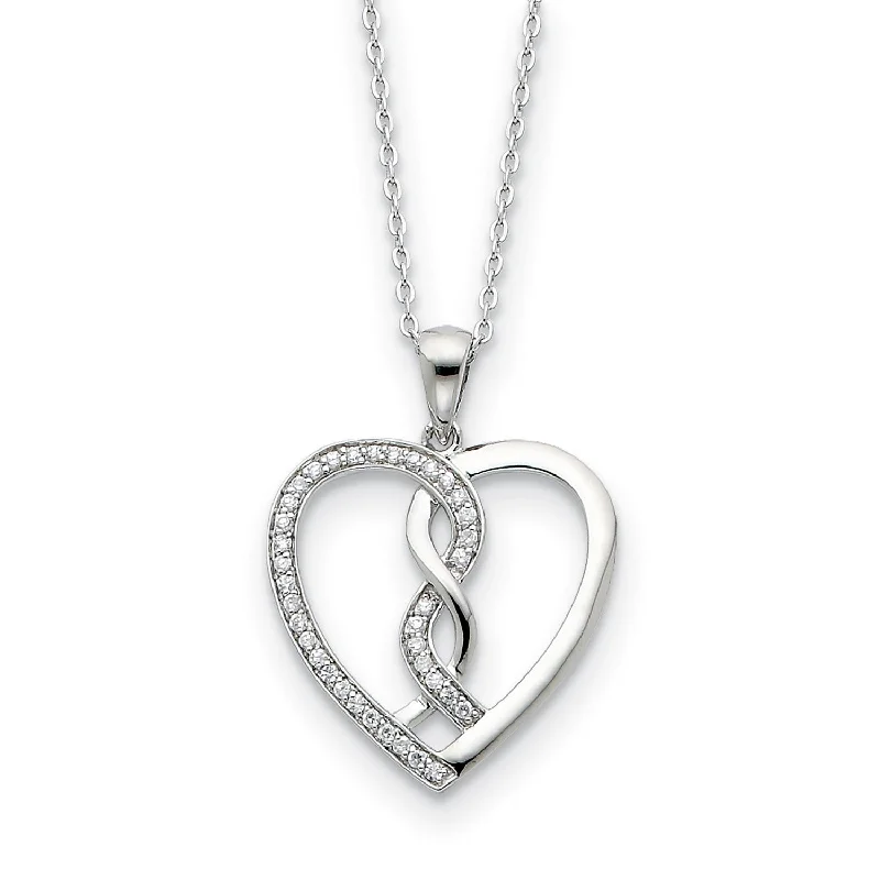 Ladies statement necklaces-Sterling Silver CZ Hearts Joined Together 18in Pendant