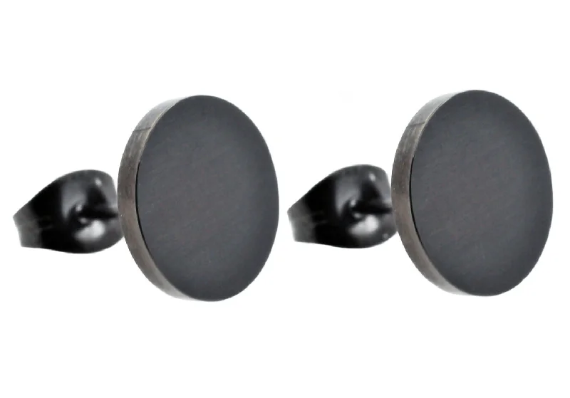 Ladies minimalist stud earrings-Men's 10mm Black Stainless Steel Round Stud Earrings