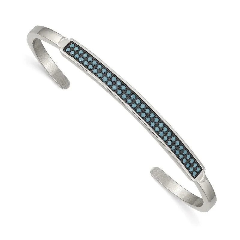 Ladies sterling silver bangles-Stainless Steel Polished w/Reconstructed Turquoise 5.00mm Cuff Bangle