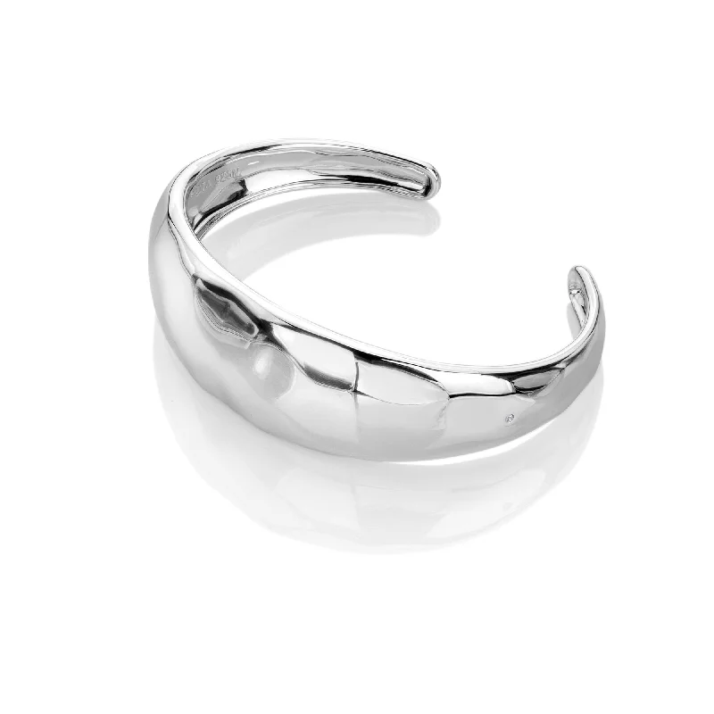 Ladies charm bangle bracelets-HD X TG Sterling Silver Organic Wave Cuff Bangle