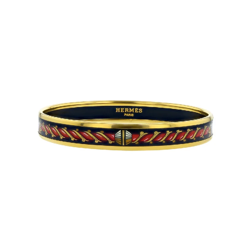 Ladies elegant cuff bracelets-Hermes Narrow Black Enamel Intertwined Rope Bangle