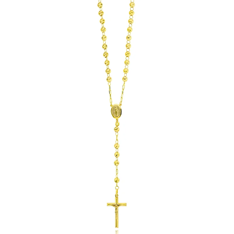 Ladies chunky necklaces-14KT Yellow Gold 31-inch 6MM Bead Rosary Necklace