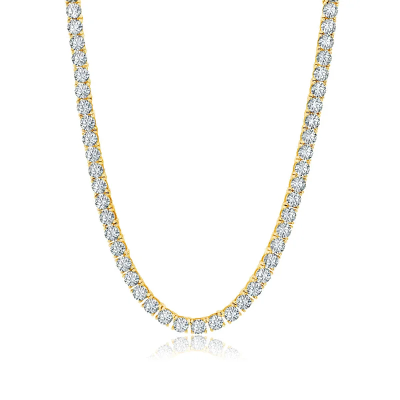 Ladies fine jewelry necklaces-Crislu 18KT Yellow Gold Plated Sterling Silver Round Cubic Zirconia 18-inch 3MM Tennis Necklace