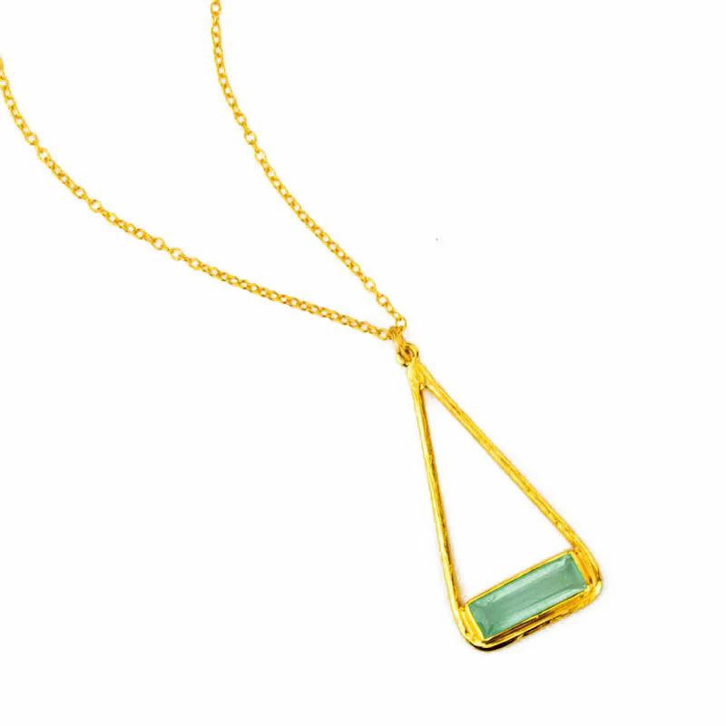 Ladies birthstone pendant necklaces-Adira Series | Aqua Chalcedony Bar in Triangle Pendant Necklace, Sterling Silver or Gold Filled, Modern Boho Chic Necklace for Women, March Birthstone