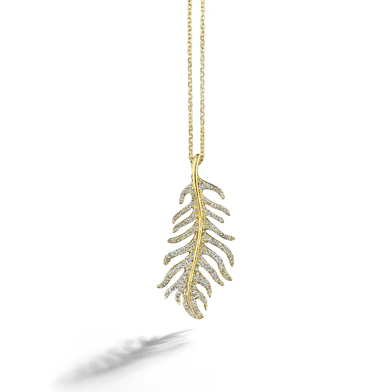 Ladies chunky necklaces-Phoenix Feather Diamond Necklace – Medium