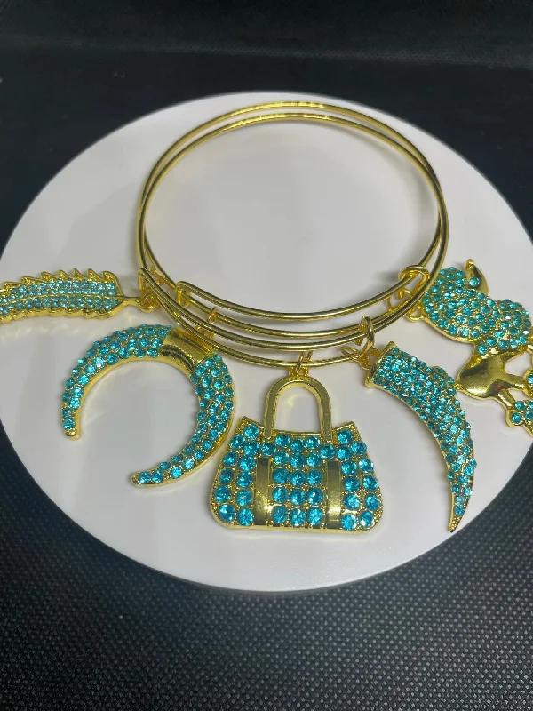 Ladies friendship charm bracelets-Diva blue bangle set