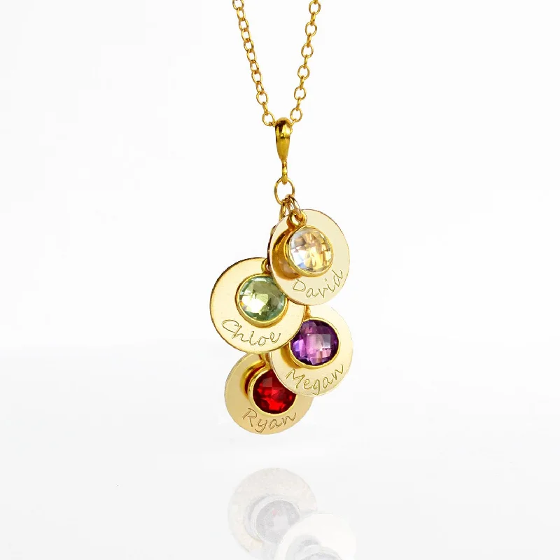 Ladies layered gold necklaces-Mothers Necklace with Custom Children Name Charms and Birthstones