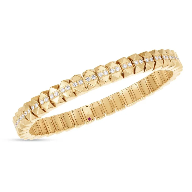 Ladies luxury gold bracelets-Obelisco Flexible Bangle with Center Row of Diamonds