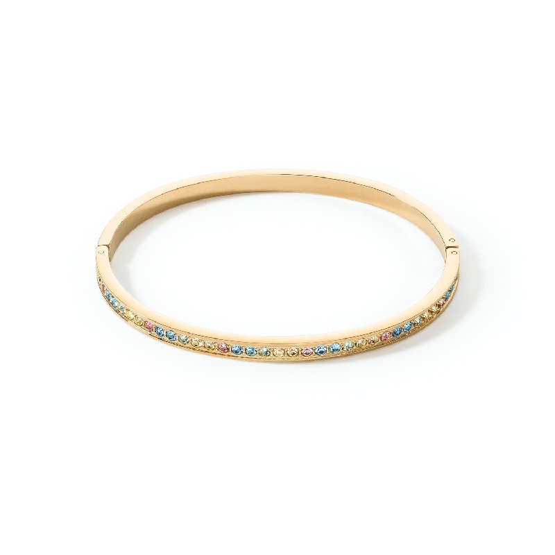 Ladies thin gold bracelets-Coeur De Lion Gold and Pastel Multi-Coloured Bangle