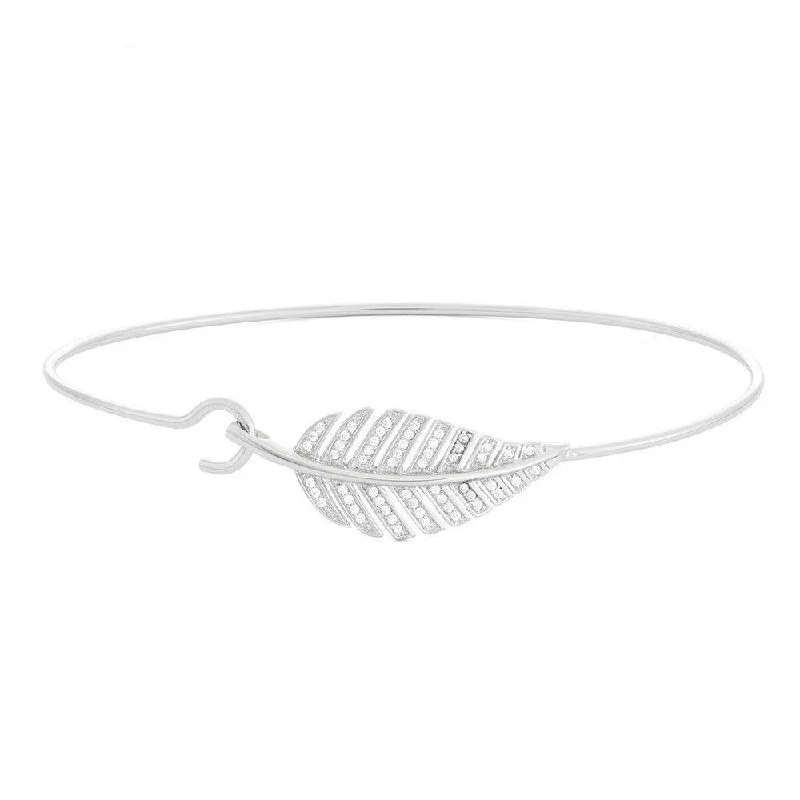 Ladies bangles with charms-Sterling Silver CZ Leaf Hook Bangle