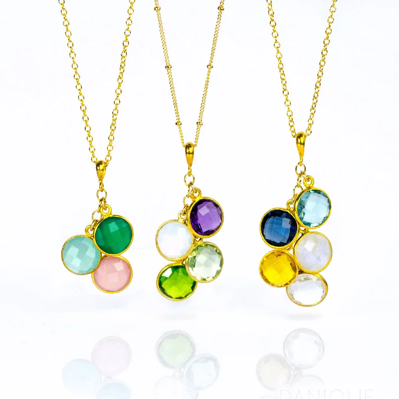 Ladies elegant necklaces-Cascading Birthstone Pendant Necklace with Round Gemstones