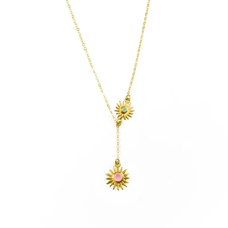 Ladies custom engraved necklaces-Sun Burst Necklace, Birthstone Sunshine Lariat Necklace [3+5mm]