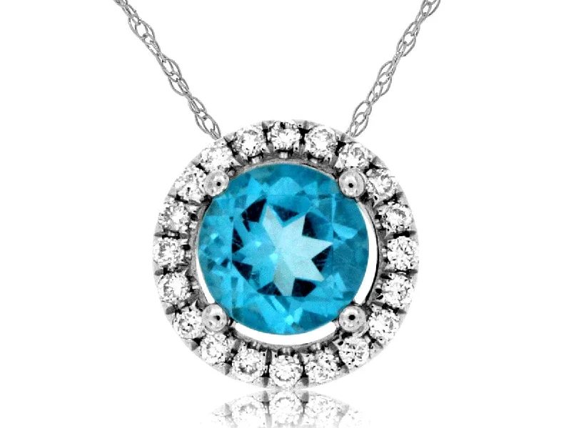 Ladies custom necklaces-14K White Gold Blue Topaz & Diamond Necklace