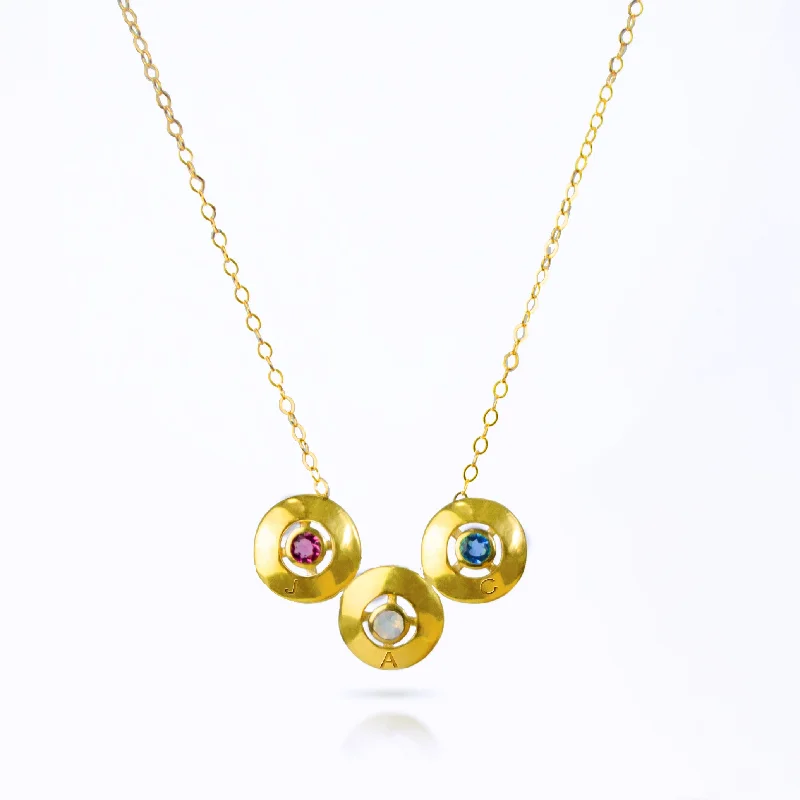 Ladies diamond choker necklaces-Mom Circle Donut Necklace with Initial & Birthstone Pendants