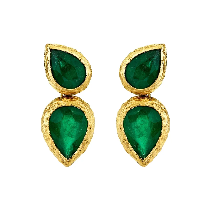 Ladies hoop diamond earrings-Queen Double Water Drop Emerald Pear Studs | Ready to Ship