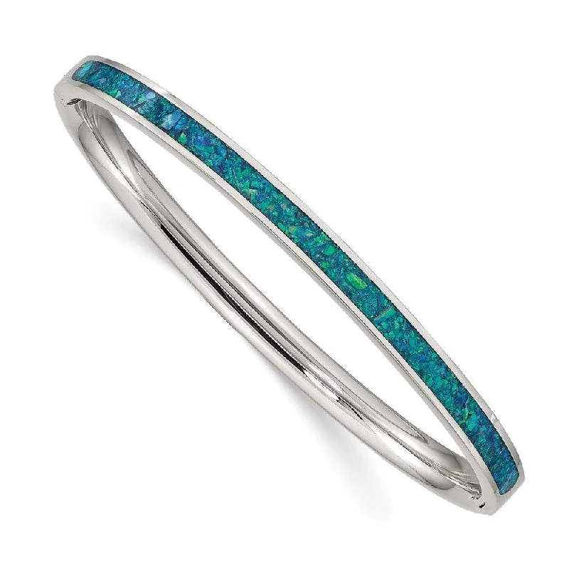 Ladies minimalist bracelets-Stainless Steel Polished w/Imitation Opal 4.75mm Hinged Bangle