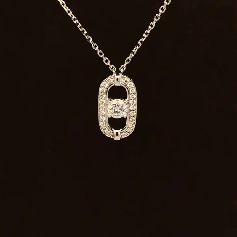 Ladies chain link necklaces-Diamond 0.33ctw Oval Solitaire Pendant Necklace in 18k White Gold - #404 - NLDIA068314