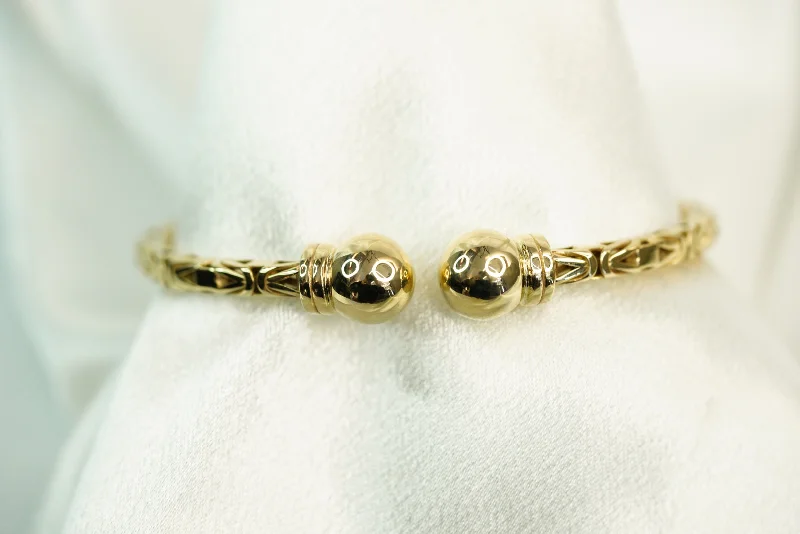 Ladies bridal bracelets-14k Ball Byzantine Bangle