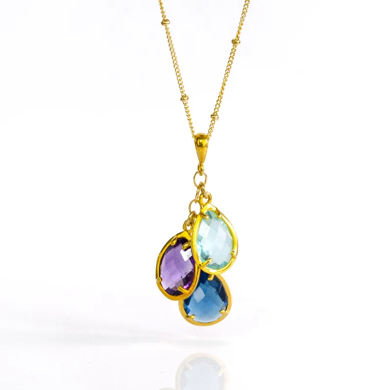 Ladies custom necklaces-Custom Mother's Birthstone Necklace with Cascading Prong Set Teardrop Gemstones [TPCS]