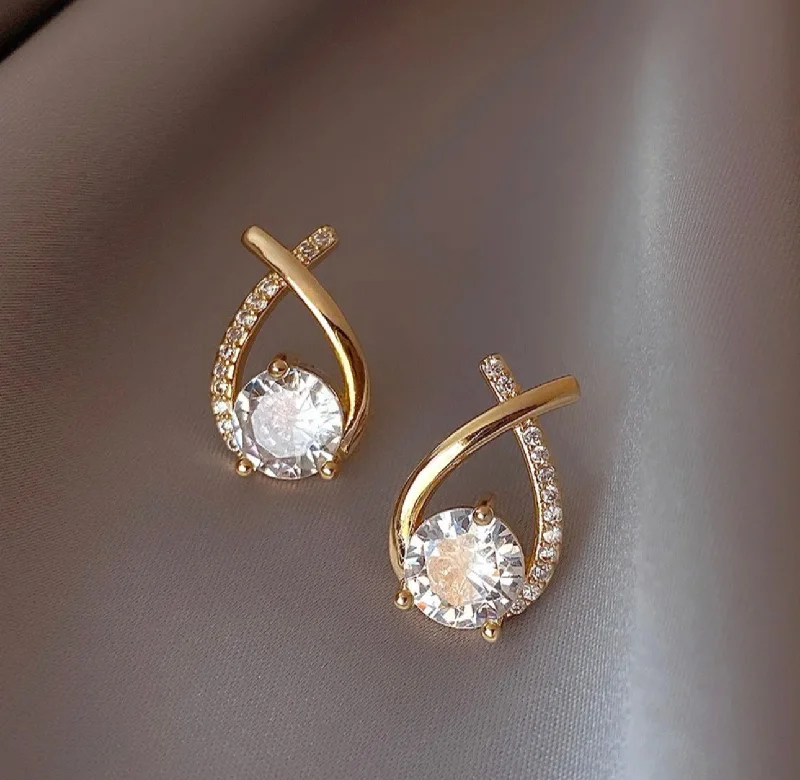 Ladies silver hoop earrings-ZARA GOLD - 18K Gold Plated Zircon Earrings