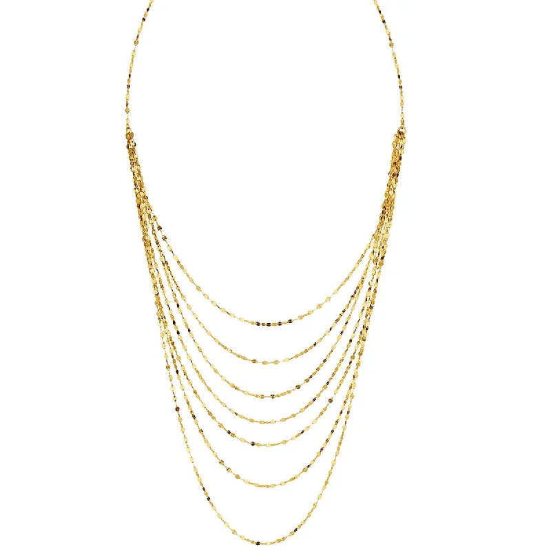 Ladies delicate necklaces-18-inch 7-Layer Necklace in 14K Yellow Gold