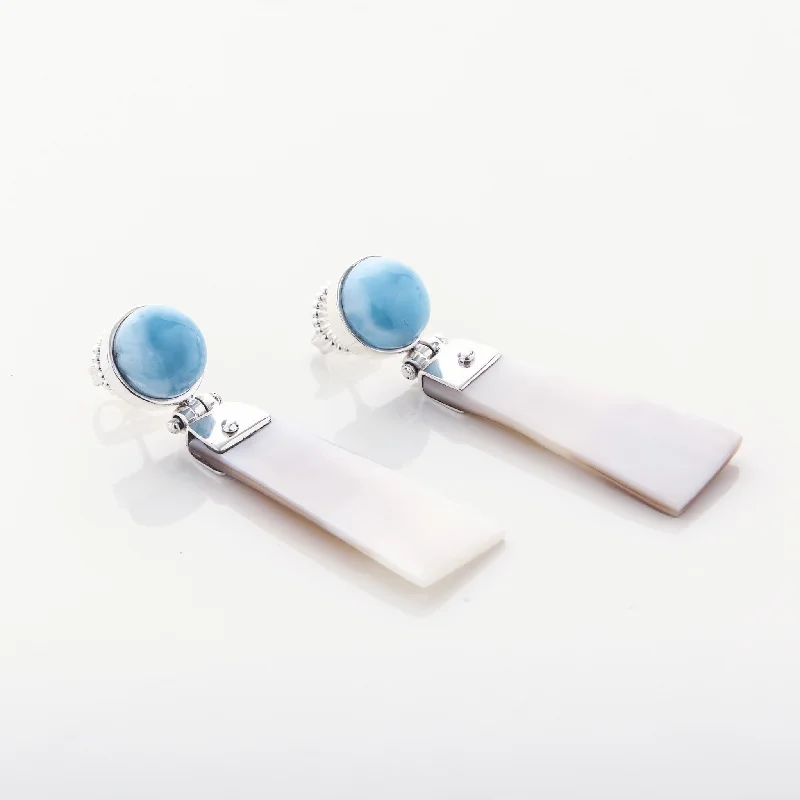 Ladies silver earrings-Larimar Earrings Davin