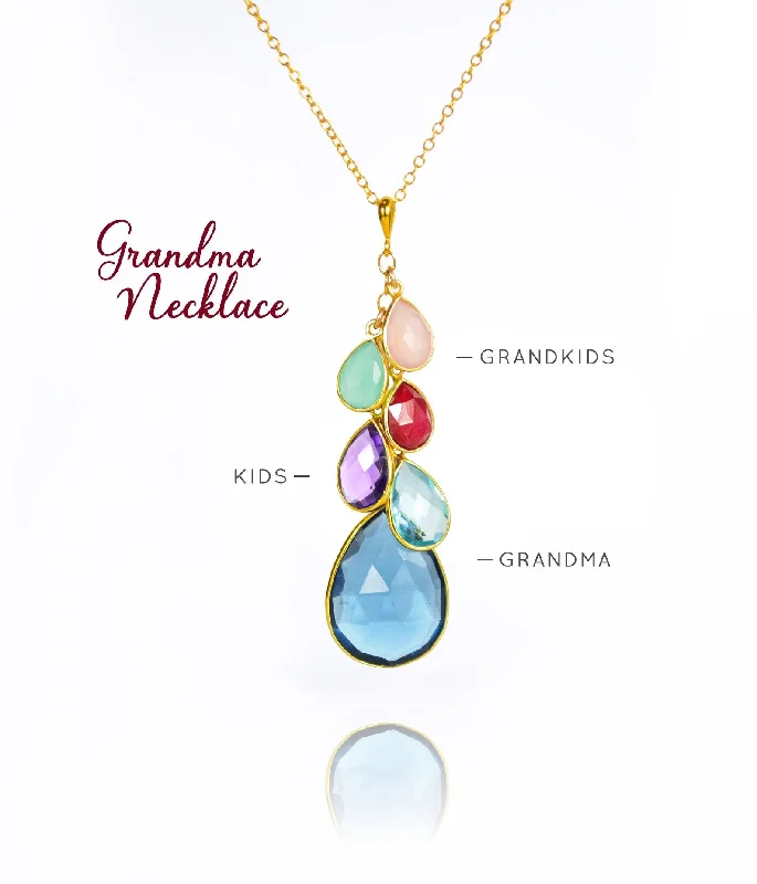 Ladies long pendant necklaces-Teardrop Pendant Family Cascade Necklace for Grandmother