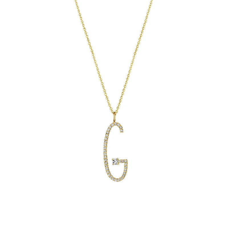 Ladies turquoise necklaces-Type Letter G Diamond Pendant Necklace