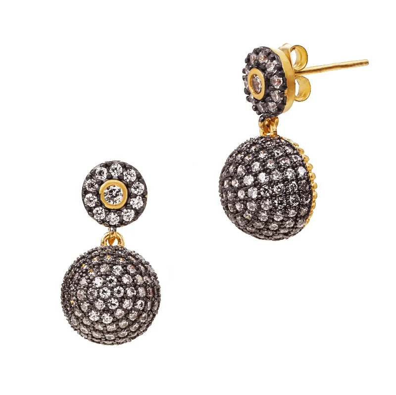 Ladies opal earrings-Pavé Dome Drop Earrings