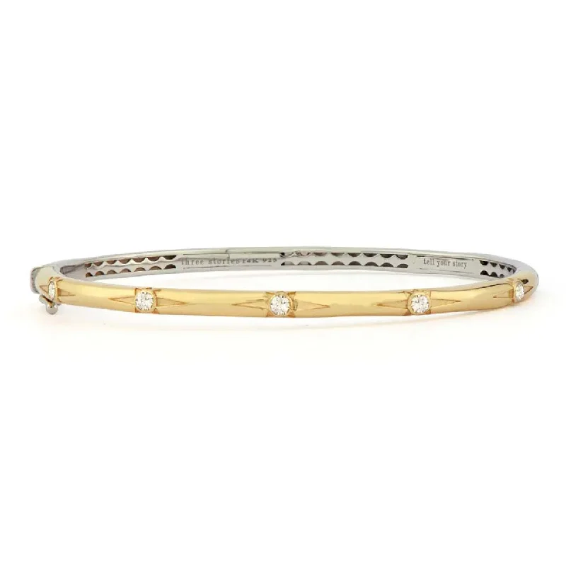 Ladies charm bangle bracelets-Narrow Two-toned Starburst Diamond Bangle