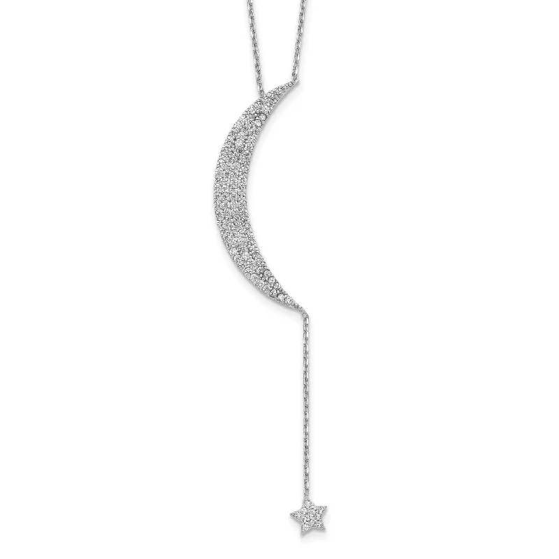 Ladies luxury gold necklaces-Sterling Silver Cubic Zirconia 16-inch Celestial Moon and Star Necklace