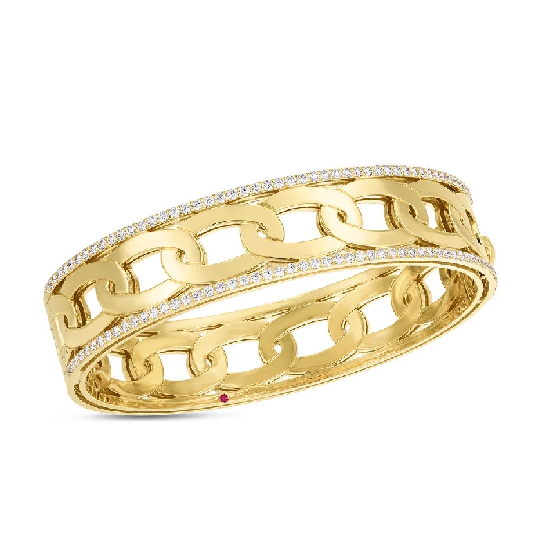 Ladies rose gold bangles-Navarra 18K Wide Bangle with Diamonds