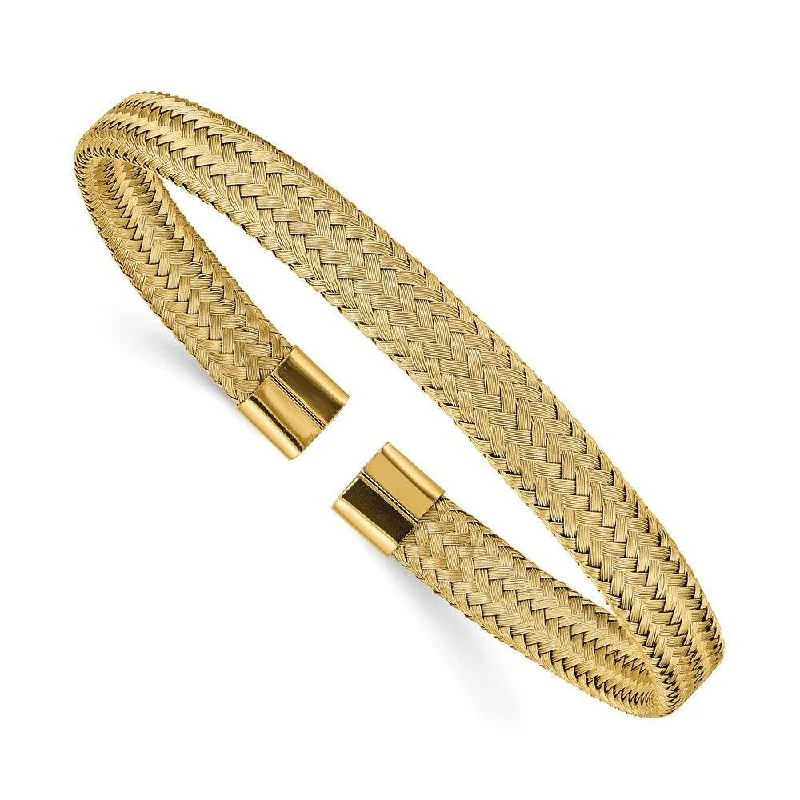 Ladies bold bangles-Stainless Steel Polished Yellow IP-plated 6.00mm Mesh Wire Cuff Bangle