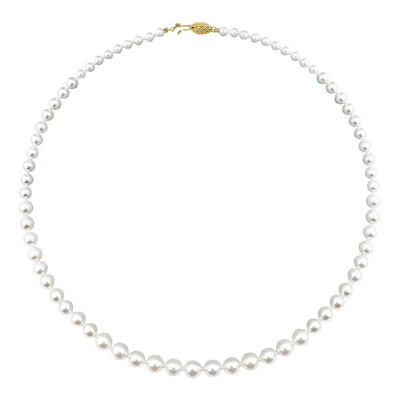 Ladies birthstone necklaces-Round Shell Pearl Gem Stone Graduated 18-inch Necklace in 14KT Yellow Gold