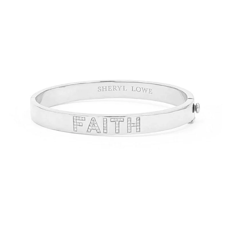 Ladies birthstone bracelets-Faith Diamond Bangle B0003231