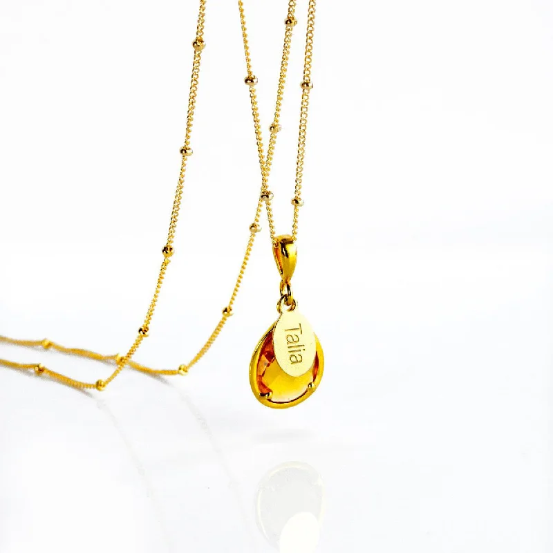 Ladies crystal pendant necklaces-November Birthstone & Name Necklace : Citrine