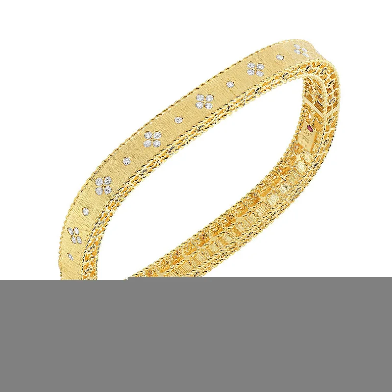 Ladies diamond bangles-Satin Finish Slim Bangle with Fleur de Lis Diamonds