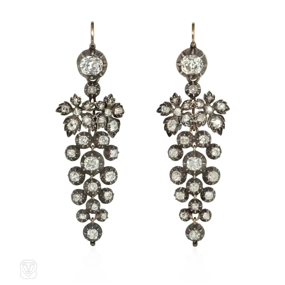 Ladies stud earrings-Early Victorian diamond grape cluster earrings