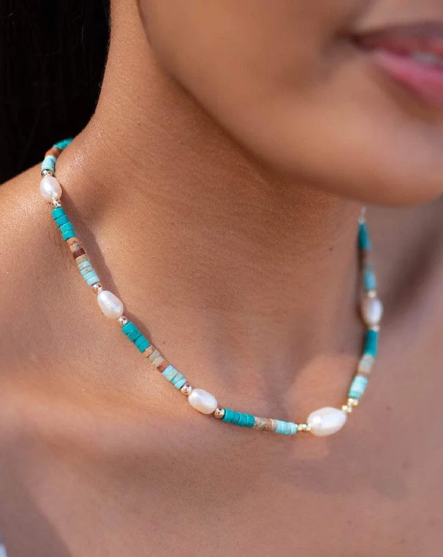 Ladies matching necklace sets-Turquoise and Pearl necklace~ Sterling Silver 925 or Gold Filled ~MN059