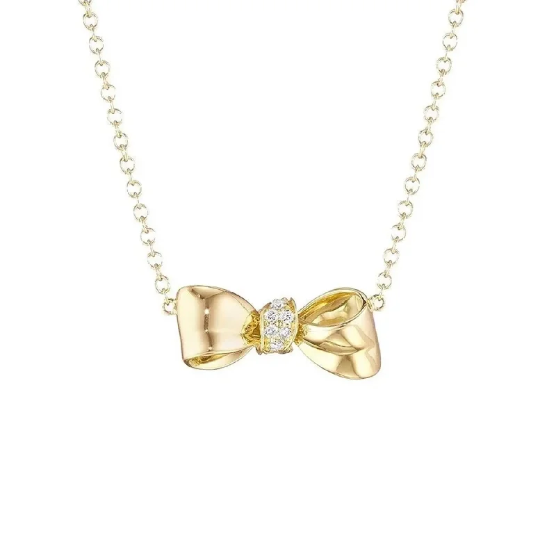 Ladies round pendant necklaces-Bow Diamond Knot Necklace - Petite