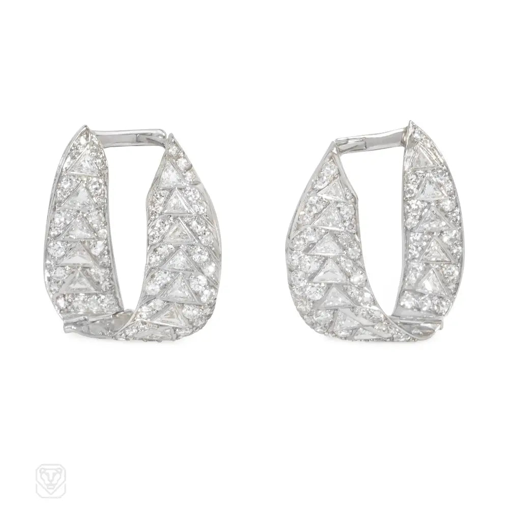 Ladies elegant stud earrings-Art Deco draped diamond hoop earrings