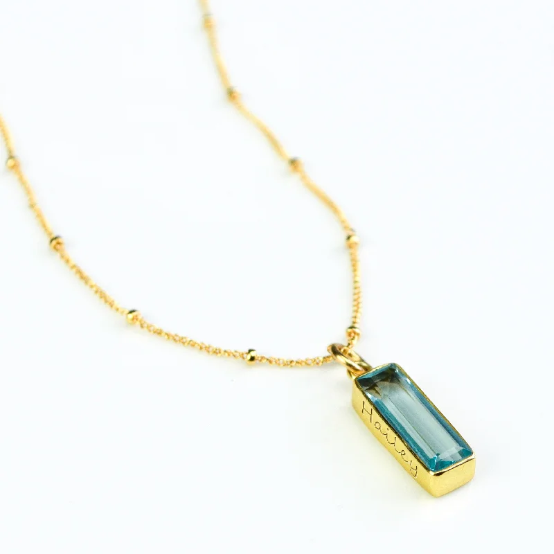 Ladies charm necklaces-Blue Topaz Adira Vertical Bar Necklace, Custom Engraved Necklace, 925 Sterling Silver or 18k Gold, December Birthstone Christmas Gift for Her