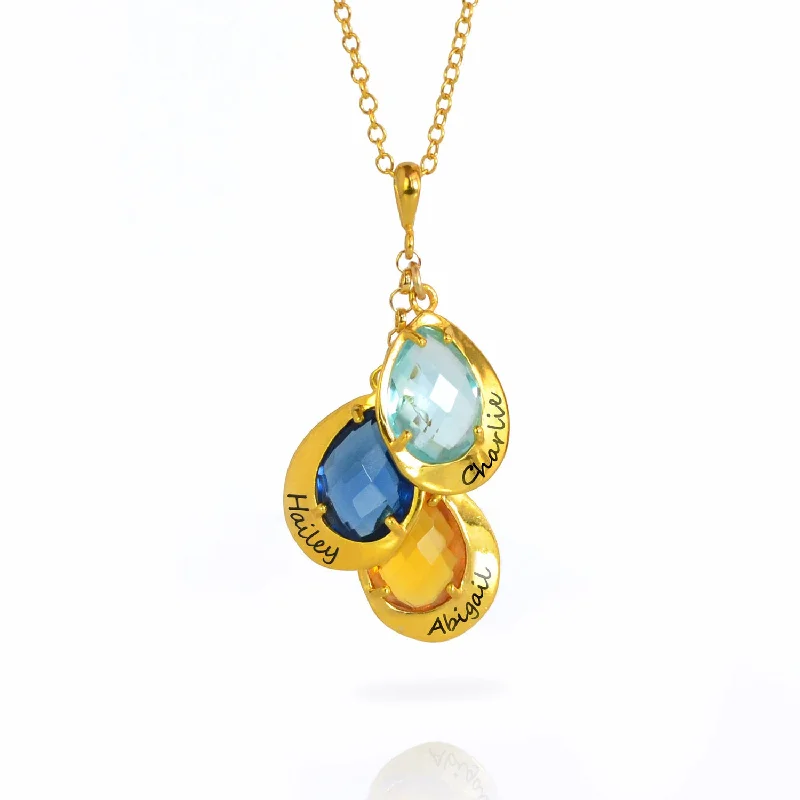 Ladies heart-shaped necklaces-Mother's Necklace with Kids Birthstones, Names and Birthdays