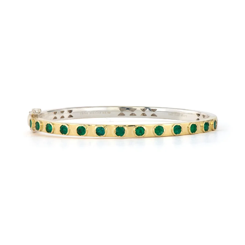 Ladies diamond bracelets-Two-Toned Flip Colored Emerald Bangle