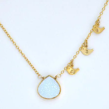 Ladies multi-chain necklaces-Custom Mother White Druzy Necklace - available in gold or silver