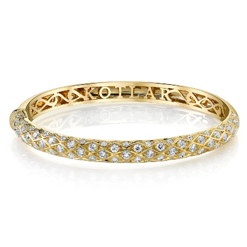 Ladies cubic zirconia bracelets-Criss Cross Artisan Pave Diamond Half Way Bangle