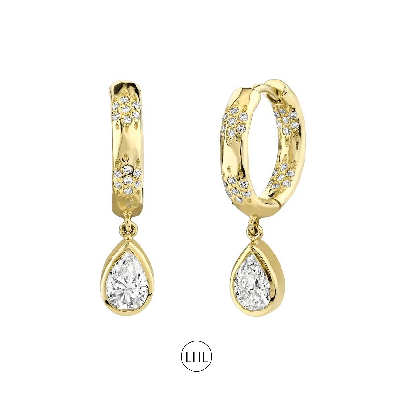 Ladies heart-shaped earrings-Sevenfold Water Drop Diamond Huggies