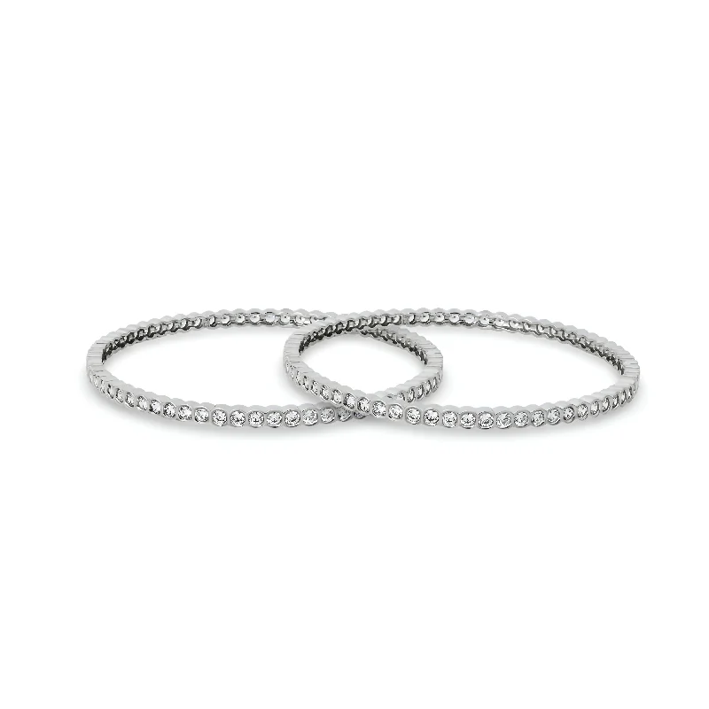 Ladies gold-plated bracelets-Silver CZ Stoes with Slim Design Bangle for Girls