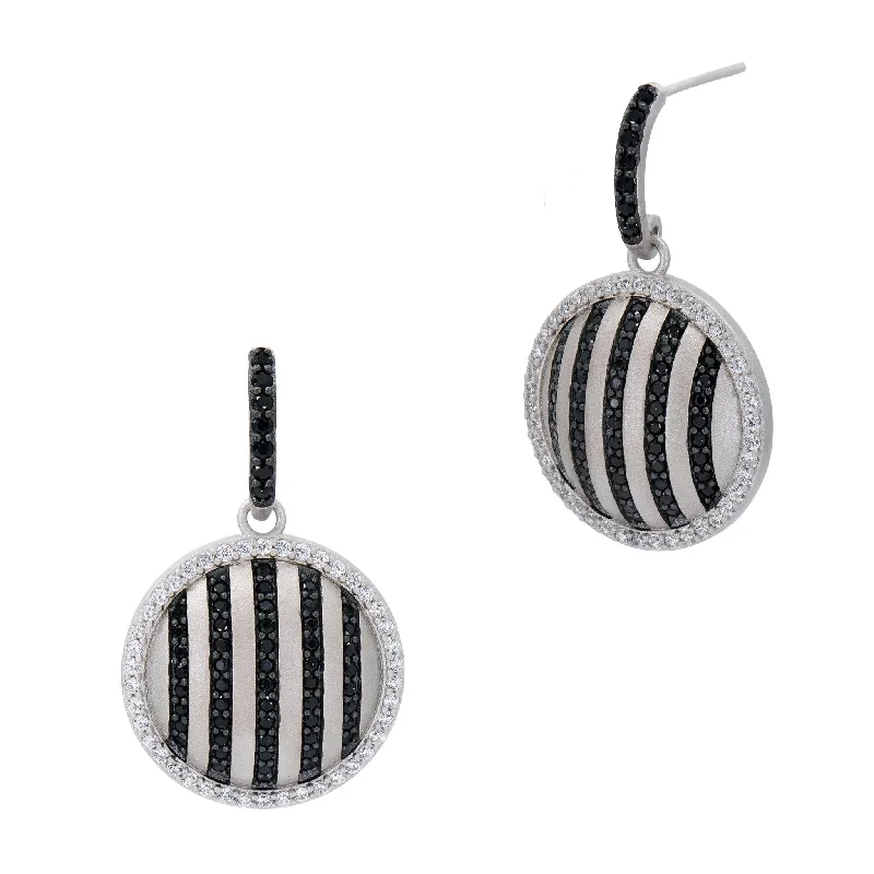 Ladies fine silver earrings-Industrial Finish Pavé Grit Disc Earrings