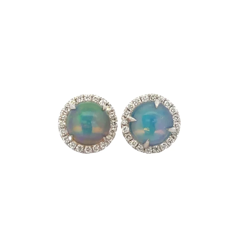 Ladies gold-plated earrings-Ethiopian Jelly Opal and Diamond Stud Earrings